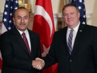 Turkish Foreign Minister Mevlut Cavusoglu (left) met US US Secretary of State Mike Pompeo earlier this week ahead of a deal for the withdrawal of a US-backed Kurdish militia from a flashpoint Syrian town Turkish Foreign Minister Mevlut Cavusoglu (left) met US US Secretary of State Mike Pompeo earlier this week ahead of a deal for the withdrawal of a US-backed Kurdish militia from a flashpoint Syrian town
