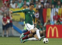 Russia Soccer WCup Germany Mexico Mexico's Rafael Marquez clashes with Germany's Marco Reus during the group F match between Germany and Mexico at the 2018 soccer World Cup in the Luzhniki Stadium in Moscow, Russia, Sunday, June 17, 2018. (AP Photo/Eduardo Verdugo) The Associated Press