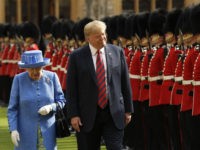 APTOPIX Britain Trump Visit U.S. President Donald Trump and Britain's Queen Elizabeth II inspect a Guard of Honour, formed of the Coldstream Guards at Windsor Castle in Windsor, England, Friday, July 13, 2018.(AP Photo/Matt Dunham, Pool)