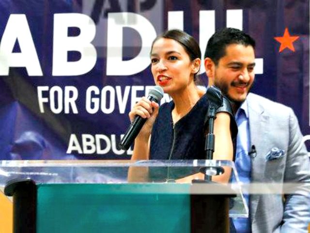 Alexandria Ocasio-Cortez, a Democratic congressional candidate from New York, speaks durin