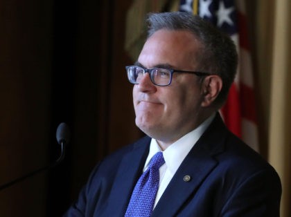 WASHINGTON, DC - JULY 11: Acting EPA Administrator Andrew Wheeler speaks to staff at the Environmental Protection Agency headquarters on July 11, 2018 in Washington, DC. If confirmed by the U.S. Senate, Wheeler will replace Scott Pruitt who resigned last week. (Photo by Mark Wilson/Getty Images)