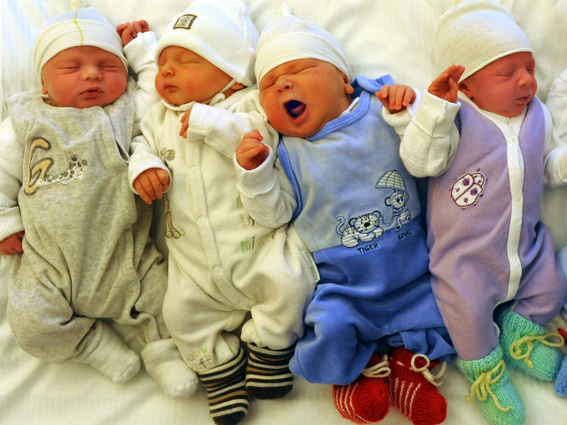 Newborn babies are pictured at the university hospital of Leipzig, eastern Germany, on January 2, 2012. In the year 2011, more than 2100 babies were born at the hospital. AFP PHOTO / WALTRAUD GRUBITZSCH GERMANY OUT (Photo credit should read WALTRAUD GRUBITZSCH/AFP/Getty Images)