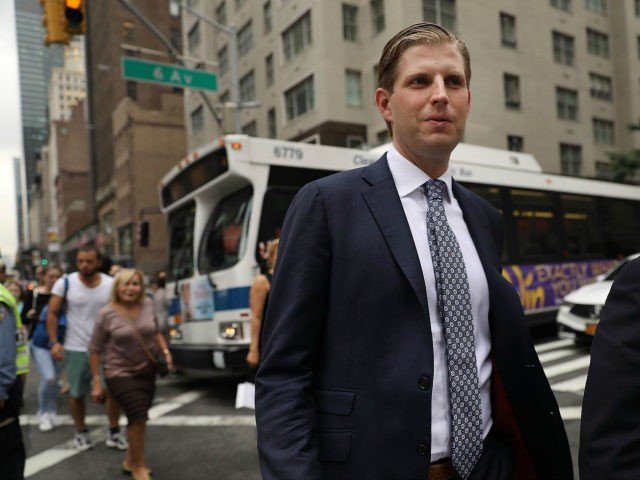 Eric Trump, son of President Donald Trump, walks outside of Trump Tower on August 15, 2017