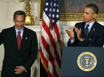 WASHINGTON, DC - MAY 01: (AFP OUT) U.S. President Barack Obama congratulates U.S. Rep. Me
