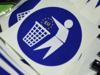 GettyImages-512643710 Anti-EU stickers are displayed for sale to delegates attending the UKIP Spring Conference in Llandudno, north Wales, on February 27, 2016. / AFP / OLI SCARFF (Photo credit should read OLI SCARFF/AFP/Getty Images)