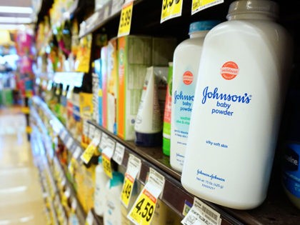 Johnson's baby powder remains stocked at a supermarket shelf on August 22, 2017 in Alhambra, California, where a Los Angeles jury on August 21 ordered Johnson & Johnson to pay a record $417 million to a woman in hospital who sued the company. A California jury on August 21, 2017 …