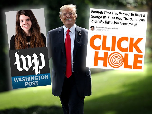 The Washington Post along with their source, satirical website ClickHole, held up by President Trump