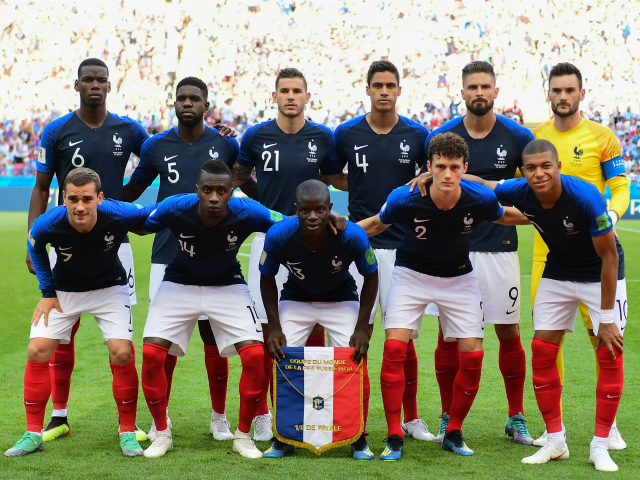 (BACK L to R) France's midfielder Paul Pogba, France's defender Samuel Umtiti, F