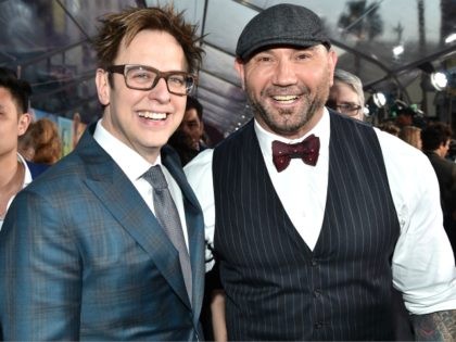 Director James Gunn (L) and actor Dave Bautista at the premiere of Disney and Marvel's 'Guardians Of The Galaxy Vol. 2' at Dolby Theatre on April 19, 2017 in Hollywood, California. (Photo by Frazer Harrison/Getty Images)