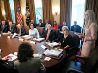 President Donald Trump, far left, listens to Ivanka Trump, right standing, the daughter and assistant to the President, speaks during his meeting with members of his cabinet in Cabinet Room of the White House in Washington, Wednesday, July 18, 2018. President Donald Trump, far left, listens to Ivanka Trump, right standing, the daughter and assistant to the President, speaks during his meeting with members of his cabinet in Cabinet Room of the White House in Washington, Wednesday, July 18, 2018.