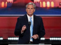 CLEVELAND, OH - JULY 19: U.S. House Majority Leader Rep. Kevin McCarthy (R-CA) delivers a speech on the second day of the Republican National Convention on July 19, 2016 at the Quicken Loans Arena in Cleveland, Ohio. Republican presidential candidate Donald Trump received the number of votes needed to secure …