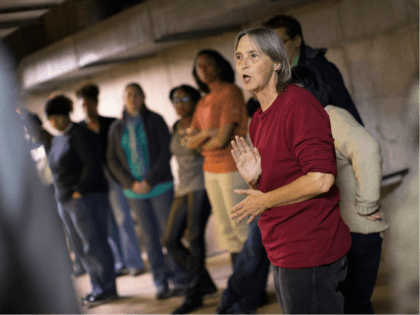 Lisa Fithian offers demonstrators 'direct action' training as they prepare for the announcement of the grand jury decision regarding the death of Michael Brown in the basement of Greater St. Mark's church on November 11, 2014 in St. Louis, Missouri. The training teaches demonstrators various techniques for peaceful civil disobedience. …