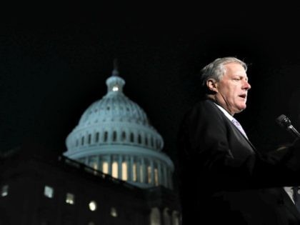 Representative Mark Meadows, a Republican from North Carolina, speaks with members of the media outside of the U.S. Capitol in Washington, D.C., U.S., on Monday, Jan. 22, 2017. Congress voted to end the U.S. government shutdown after three days by passing a temporary spending bill, prolonging the fight over a …