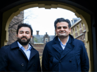 NETHERLANDS-POLITICS-VOTE-IMMIGRANTS Leader of DENK ('think' in Dutch), the country's first party led by immigrants, Tunahan Kuzu (R) and Selcuk Ozturk pose at the Binnenhof in The Hague, on February 23, 2017
