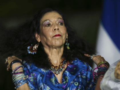 Nicaragua's first lady and vice presidential candidate Rosario Murillo looks on during a short talk to the media and supporters after casting her ballot in Managua, Nicaragua, Sunday, Nov. 6, 2016. President Daniel Ortega appears headed for a a third consecutive term victory in the general election, but critics accused …