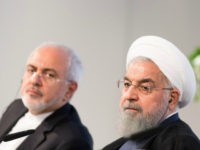Iranian President Hassan Rouhani (R) and Mohammad Javad Zarif, Iran's foreign secretary, at the Austrian Chamber of Commerce on July 4, 2018 in Vienna, Austria. Rouhani is on a one-day visit to Austria, during which he is meeting with President van der Bellen and Chancellor Kurz and will attend an …