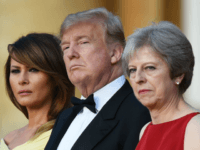 Trump May WOODSTOCK, ENGLAND - JULY 12: Britain's Prime Minister Theresa May and her husband Philip May greet U.S. President Donald Trump, First Lady Melania Trump at Blenheim Palace on July 12, 2018 in Woodstock, England. Blenheim Palace is the birth place of the great wartime British Prime Minister, Winston Churchill, of …