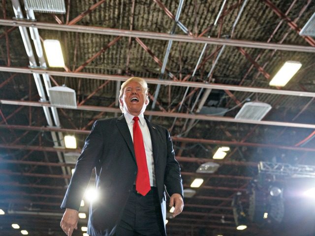 President Donald Trump calls out to the cheering crowd as he leaves a rally at the Four Seasons Arena at Montana ExpoPark, Thursday, July 5, 2018, in Great Falls, Mont.
