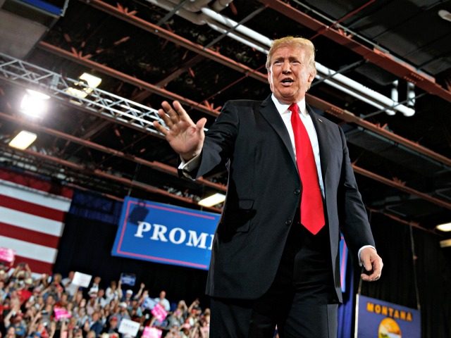 President Donald Trump arrives to speak at a rally at the Four Seasons Arena at Montana ExpoPark, Thursday, July 5, 2018, in Great Falls, Mont., in support of Rep. Greg Gianforte, R-Mont., and GOP Senate candidate Matt Rosendale.