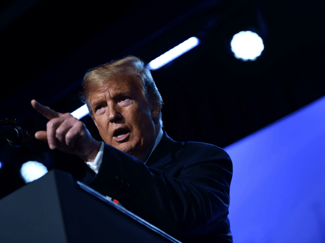 US President Donald Trump gestures as he addresses a press conference on the second day of the North Atlantic Treaty Organization (NATO) summit in Brussels on July 12, 2018. (Photo by Brendan SMIALOWSKI / AFP) (Photo credit should read BRENDAN SMIALOWSKI/AFP/Getty Images)