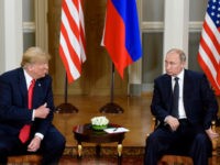 Trump-Putin-staring-talking-Helsinki-July-16-2018-ap U.S. President Donald Trump, left and Russian President Vladimir Putin talk during their meeting in the Presidential Palace in Helsinki, Monday, July 16, 2018. Trump and Putin arrived Monday at Helsinki's presidential palace for a long-awaited summit, hours after Trump blamed the United States, and not Russian election meddling or …