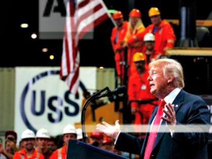 President Donald Trump speaks on trade at Granite City Works Steel Coil Warehouse, Thursda