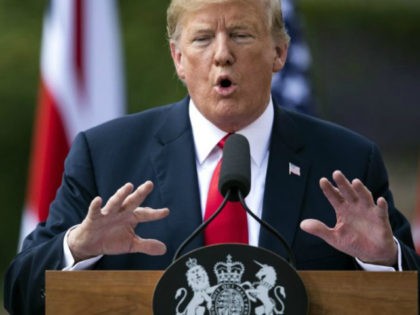 Prime Minister Theresa May and U.S. President Donald Trump hold a joint press conference at Chequers on July 13, 2018 in Aylesbury, England. US President, Donald Trump, held bi-lateral talks with British Prime Minister, Theresa May at her grace-and-favour country residence, Chequers. Earlier British newspaper, The Sun, revealed criticisms of …