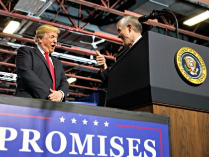 President Donald Trump looks to GOP Senate candidate Matt Rosendale giving him the thumbs-