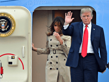 U.S. President Donald Trump and First Lady Melania Trump arrive on Air Force One at Melsbroek Military airport in Melsbroek, Belgium, Tuesday, July 10, 2018. U.S. President Donald Trump is in Brussels to attend a two-day NATO summit.