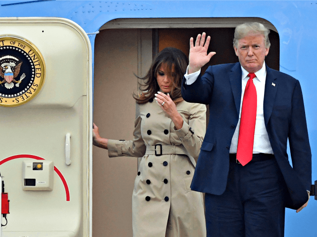 U.S. President Donald Trump and First Lady Melania Trump arrive on Air Force One at Melsbr