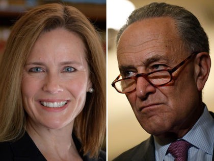 Amy Coney Barrett, a potential nominee for the Supreme Court, and Sen. Chuck Schumer (D-NY
