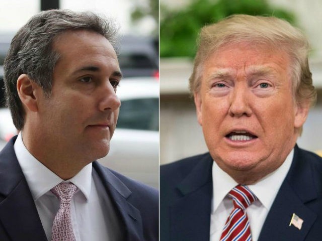 Combo photo of Michael Cohen and President Trump