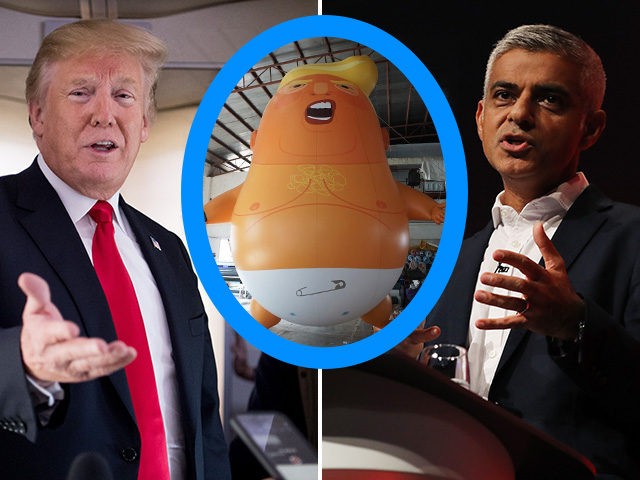 U.S. President Donald Trump (L) and London Mayor Sadiq Khan (R). Khan has authorized the flyover of a giant "baby" balloon in Trump's likeness during the president's upcoming trip to the United Kingdom.
