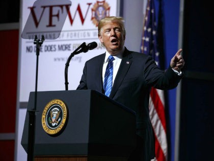 President Donald Trump speaks during the Veterans of Foreign Wars of the United States National Convention on, Tuesday, July 24, 2018, in Kansas City, Mo. (AP Photo/Evan Vucci)