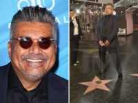Comedian George Lopez urinates on President Donald Trump's Hollywood star.