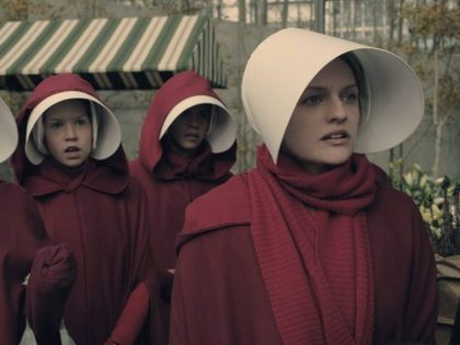 Elisabeth Moss, Jenessa Grant, Madeline Brewer, and Bahia Watson in The Handmaid's Tale (Hulu, 2017)