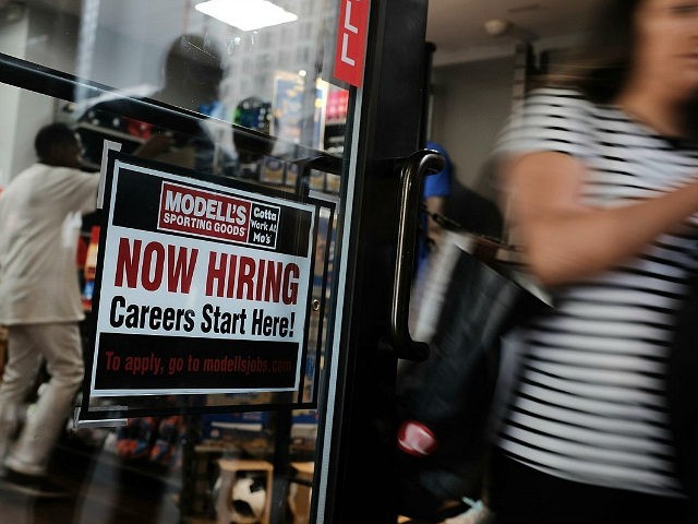 NEW YORK, NY - JUNE 01: A store advertises that they are hiring in lower Manhattan on June 1, 2018 in New York, New York. According to the Labor Department, which released its official hiring and unemployment figures for May on Friday, the unemployment rate in America was 3.8 percent, …