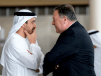 US Secretary of State Mike Pompeo (R) and Abu Dhabi's Crown Prince Sheikh Mohammed bin Zayed Al Nahyan meet at Al-Shati Palace in Abu Dhabi? on July 10, 2018. - Pompeo is on a trip traveling to North Korea, Japan, Vietnam, Afghanistan, Abu Dhabi, and Brussels. (Photo by Andrew Harnik …