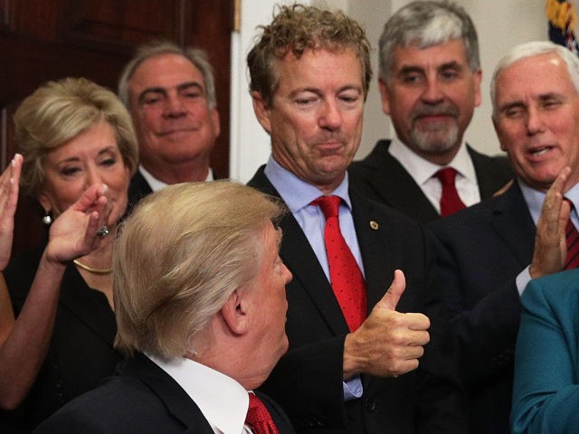 WASHINGTON, DC - OCTOBER 12: U.S. Sen. Rand Paul (R-KY) shows a thumbs up to President Don