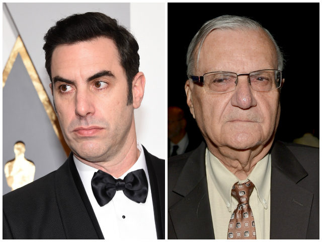 Cohen: HOLLYWOOD, CA - FEBRUARY 28: Actor Sacha Baron Cohen attends the 88th Annual Academy Awards at Hollywood & Highland Center on February 28, 2016 in Hollywood, California. (Photo by Ethan Miller/Getty Images) Arpaio: PHOENIX, ARIZONA - APRIL 09: Sheriff Joe Arpaio attends Muhammad Ali's Celebrity Fight Night XXII at …