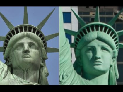 The Statue of Liberty in New York, and the smaller replica in Las Vegas