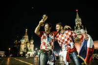Croatia fans celebrate their team's World Cup semi-final victory against England in Moscow