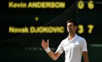 Back in business: Novak Djokovic celebrates after beating Kevin Anderson