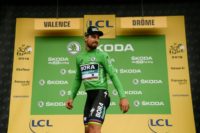 Fans' favourite: Peter Sagan wearing the green jersey for the points competition after his third stage win of the 105th Tour de France on Friday.