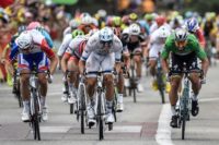Slovakia's Peter Sagan (R), sprints for the finish line aahead of Norway's Alexander Kristoff (C) and France's Arnaud Demare (L)
