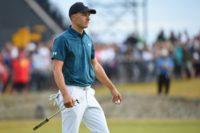Jordan Spieth leaves the 18th green after his third round at Carnoustie on Saturday