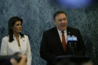 US Secretary of State Mike Pompeo, seen here at the United Nations with Ambassador Nikki Haley, urged the Security Council to fully enforce sanctions against North Korea