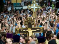 Believers of the Ukrainian Orthodox Church took part in a religious procession in Kiev, marking the 1,030th anniversary of the Christianization of the country. Believers of the Ukrainian Orthodox Church took part in a religious procession in Kiev, marking the 1,030th anniversary of the Christianization of the country.