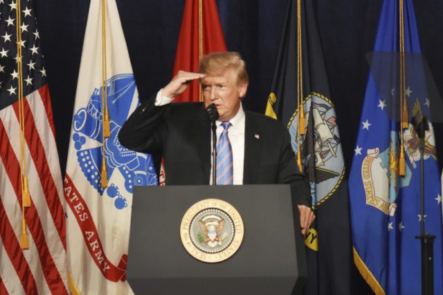 Trump Donald Trump President Donald Trump looks at members of the audience during his remarks at a Salute to Service charity dinner in conjunction with the PGA Tour's Greenbrier Classic at The Greenbrier in White Sulphur Springs, W.Va., Tuesday, July 3, 2018. Trump celebrated active duty service members and veterans during a military tribute Tuesday on the eve of Independence Day. (AP Photo/Chris Jackson) The Associated Press
