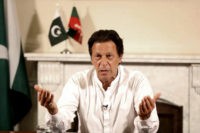 Pakistan Elections In this photo provided by the office of Pakistan Tehreek e Insaf party, Pakistani politician Imran Khan, chief of Pakistan Tehreek e Insaf party, delivers his address in Islamabad, Pakistan, Thursday, July 26, 2018. Khan declared victory Thursday for his party in the country's general elections, promising a "new" Pakistan following a vote that was marred by allegations of fraud and militant violence. (Tehreek e Insaf via AP) Cricket star Imran Khan wins in Pakistan but needs coalition